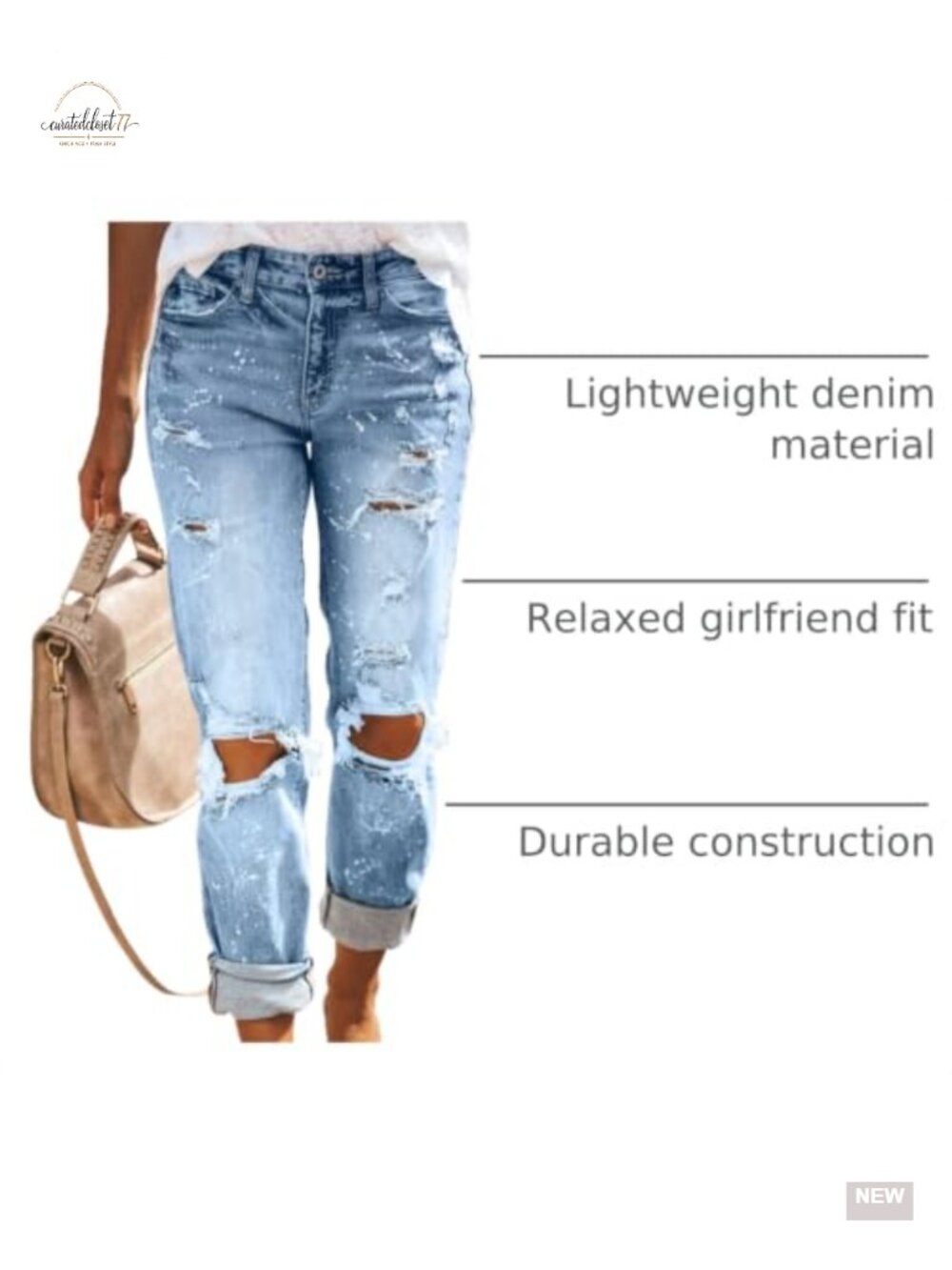 Ripped Mid Waisted Boyfriend Jeans Loose Fit Distressed Stretchy Denim Pants - Picture 3 of 6